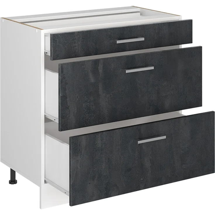 Küchenunterschrank R-Line Schwarz Beton/Weiß 80 cm mit 3 Schubladen Arbeitsplatte Anthrazit Vicco – Bild 3