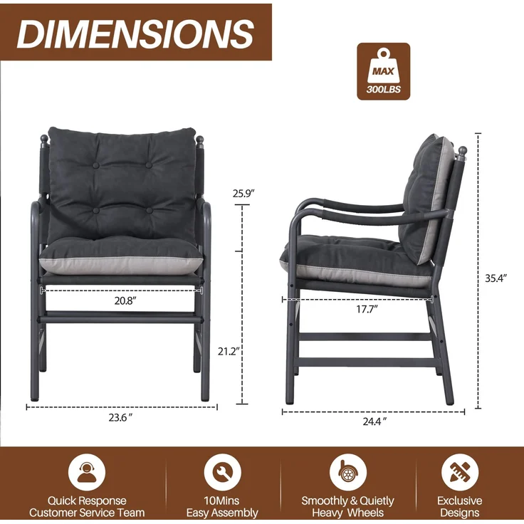 Mid-Century-Kunstledersessel mit schwarzem Metallgestell und Armlehnen, gepolsterter Akzent- und Lesesessel für Wohn- und Schlafzimmer, Schwarz – Bild 10