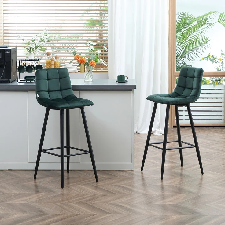 HOMCOM Barhocker-Set, Polyester, Stahl, Grün, 42L x 55B x 103H cm – Bild 2