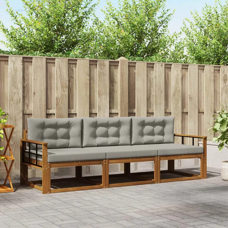 vidaXL Outdoor-Sofagarnitur 3 stk. 3-Sitzer Natur und Hellgrau 3367134
