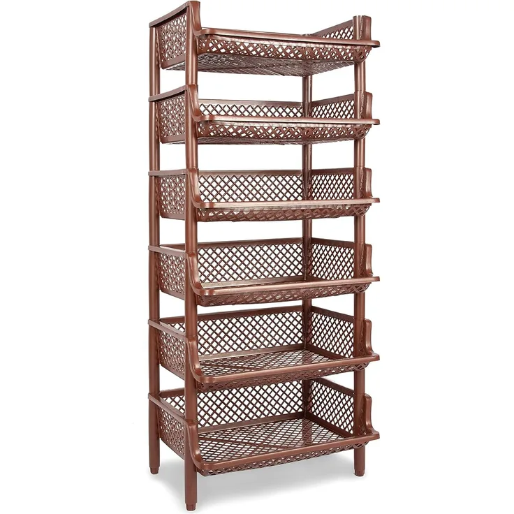 ARTECSIS Korbregal aus Kunststoff, erweiterbares Ordnungsregal Stecksystem als Stapelregal, 6 Regalelemente Braun, 120x50 cm