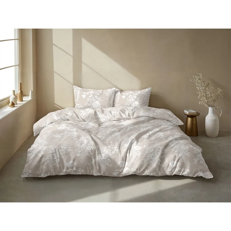 Zohome Cotton Bettwäsche 135x200 Ibisco di Lino Sandy Beige Blumen weiß sand – Bild 3