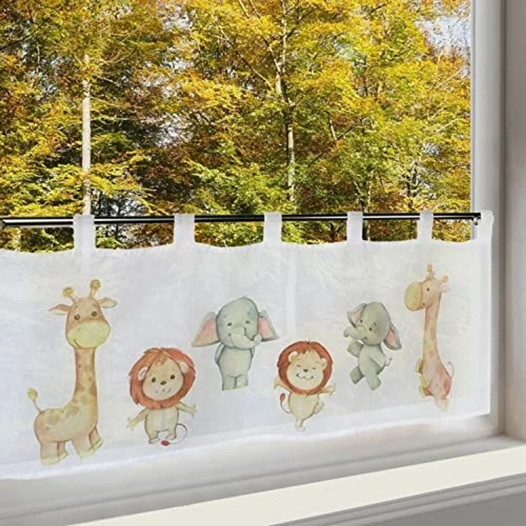 Delindo Lifestyle Scheibengardine Kinderzoo (1 St), Schlaufen, halbtransparent, Voile, mit Schlaufenaufhängung für die Küche – Bild 1