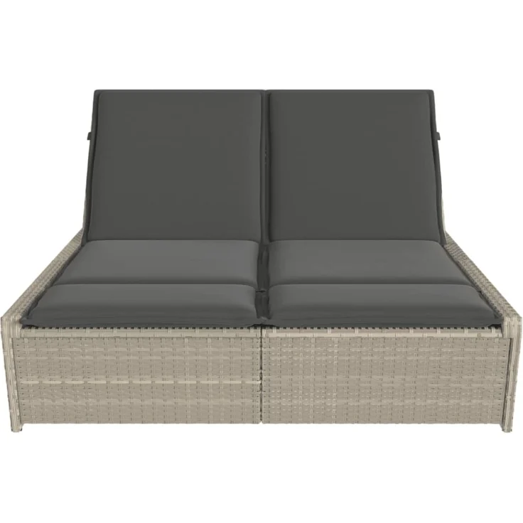 vidaXL Doppel-Sonnenliege mit Kissen Hellgrau Poly Rattan 368184 – Bild 5
