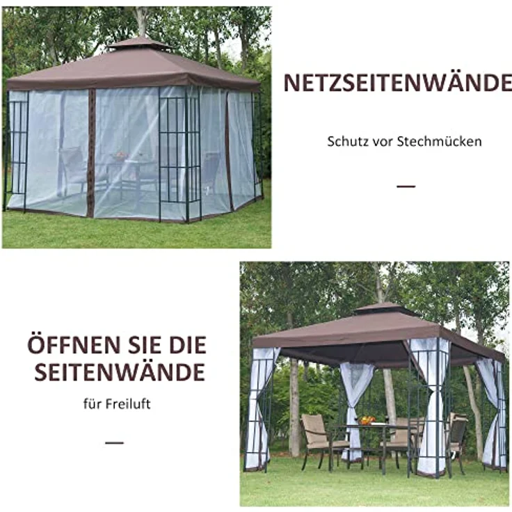Outsunny Pavillon Gartenpavillon mit Moskitonetzen und Doppeldach, Festzelt 2,97x2,97m für Garten und Veranstaltungen – Bild 5