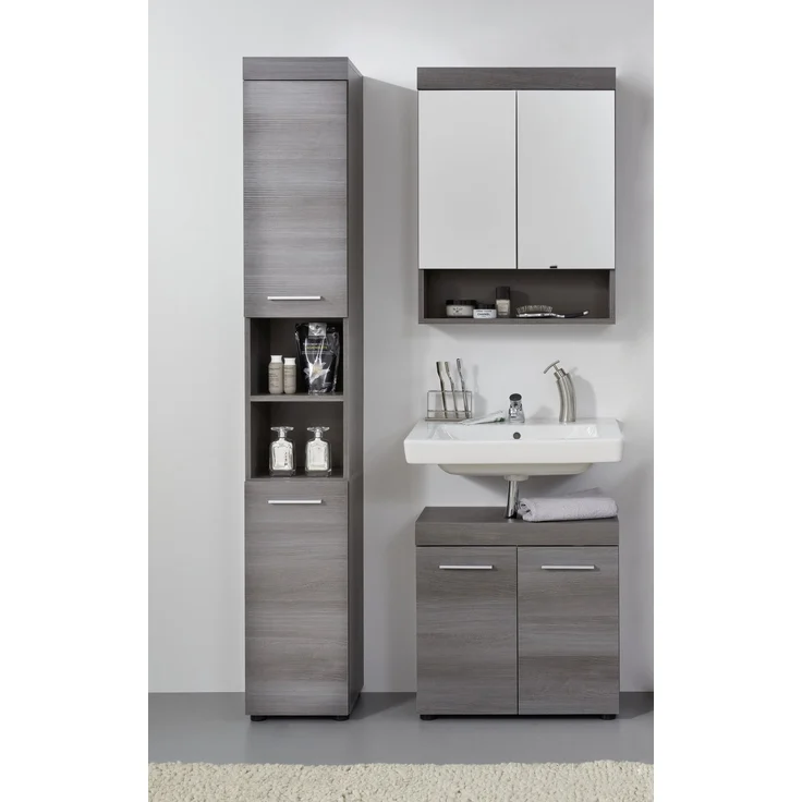 Badset 3-tlg. 'Runner' mit Hochschrank, Unterschrank & Spiegelschrank, Sardegna Rauchsilber, ohne Waschbecken – Bild 4
