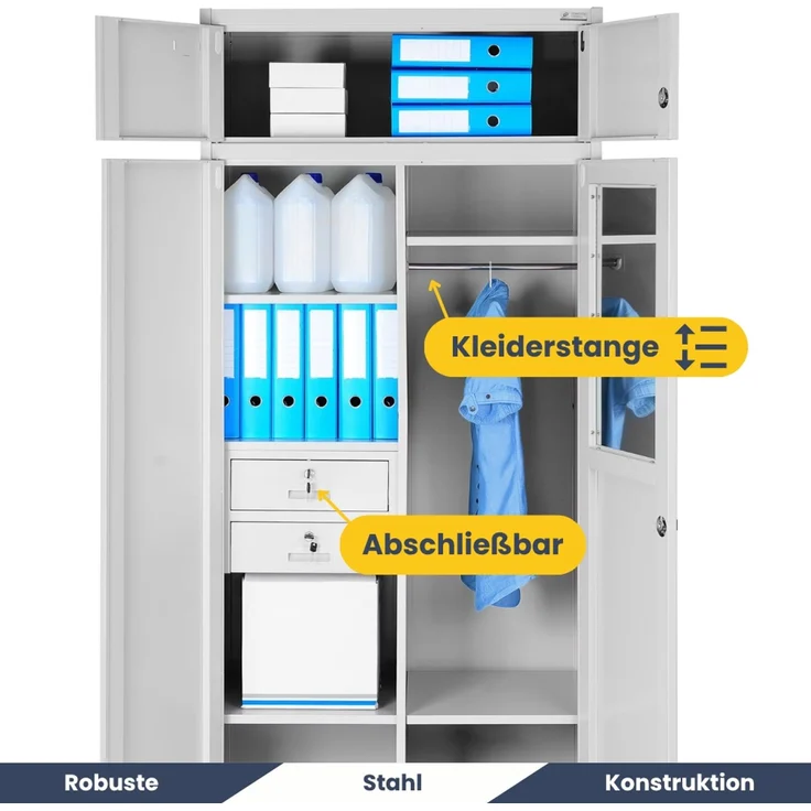 Mehrzweckschrank Metall mit Erweiterung GINA - 185 x 90 x 50 cm Grau | Büroschrank Spind Stahlschrank Archivschrank Aktenschrank Metallschrank – Bild 4