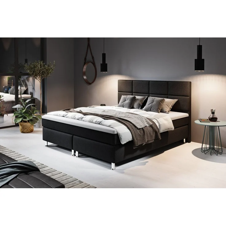 inter Boxspringbett Rotterdam Plus 180 x200 cm 7 Zonen Taschenfederkernmatratzen (180x200 cm, Schwarz mit 7 Zonen Taschenfederkernmatratzen und Topper-Optik), Taschenfederkern-Komfort, gepolstertes Kopfteil, inklusive Matratzen – Bild 3