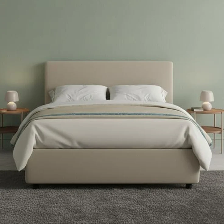 Talamo Italia - Doppelbett Ascenza, Bettkasten mit Kunstlederbezug, 100 % Made in Italy, Öffnung vorne, inklusive Matratze 120 x 190 cm, taubengrau – Bild 1