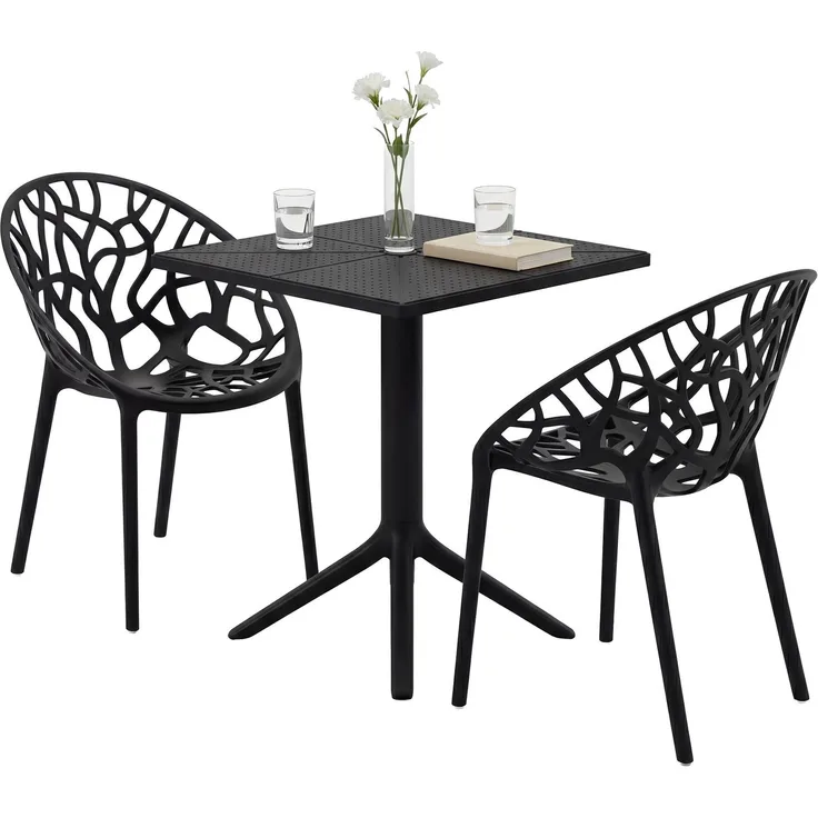 Gartenmöbel-Set SOFIA mit 2 Stühlen - 180x180x80cm, Kunststoff, Schwarz | Balkonset Gartenset Tisch mit Stühlen Bistroset Outdoor