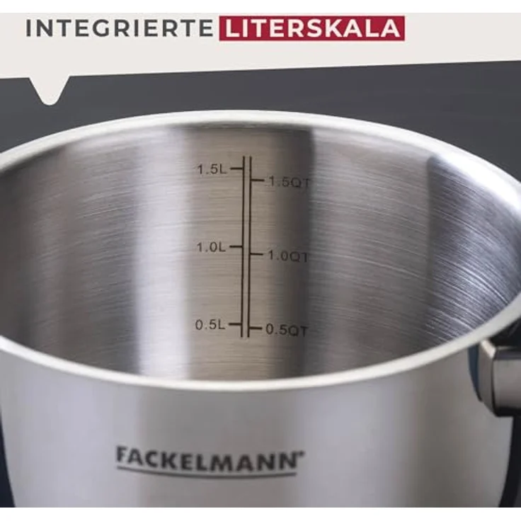 Fackelmann Kochtopf Essential Ø 16 cm, Edelstahl, mit ergonomischen Bakelit-Griffen, für alle Herdarten geeignet, mit Literskala, Blau – Bild 8