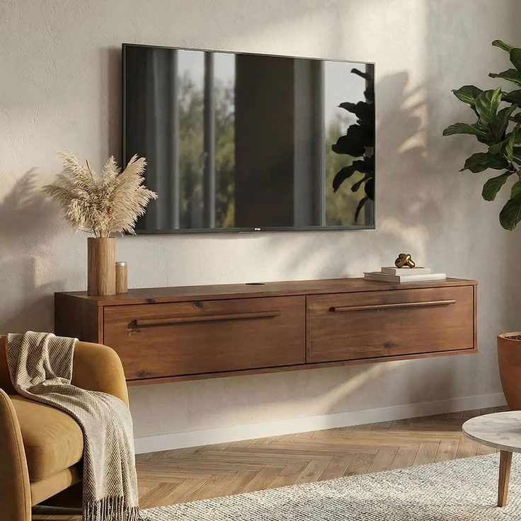 IDIMEX Lowboard TECCA, Sideboard mit 2 Türen aus Massivholz wandmontage Kastanie Finish – Bild 5