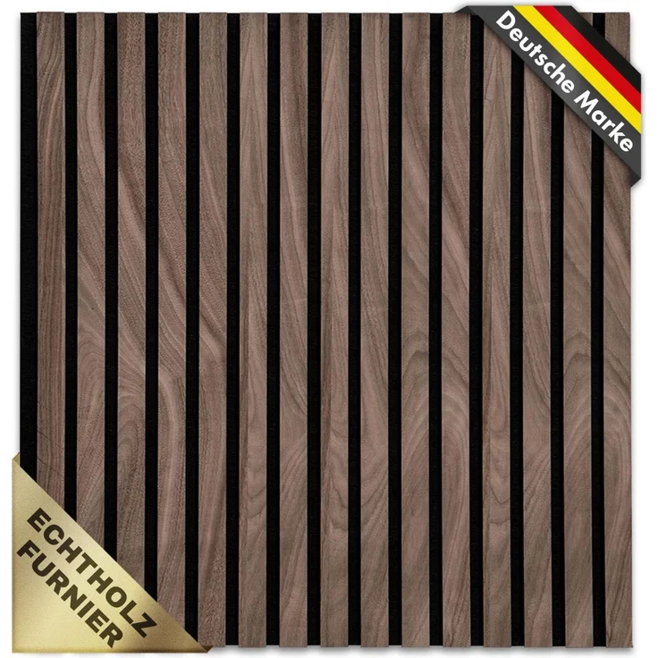 KARAT Akustikpaneele - Wandpaneele mit Echtholzfurnier für eine angenehme Raumakustik - Lamellenwand Holz und Filz - Wandverkleidung als Schallschutz, Schalldämmung (Black Walnuts, 60 x 60 cm)