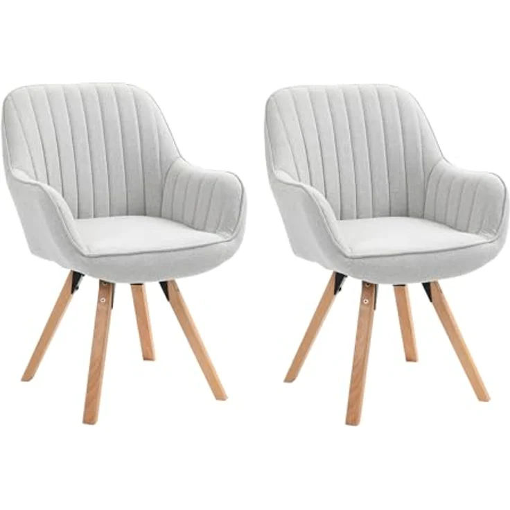 MEUBLE COSY Esszimmerstühle Drehbar 2er Set Küchenstuhl Polsterstuhl Drehstuhl mit Armlehne Sessel Schminkstuhl aus Stoff Massivholzbeine für Esszimmer Wohnzimmer Arbeitszimmer, Beige – Bild 2