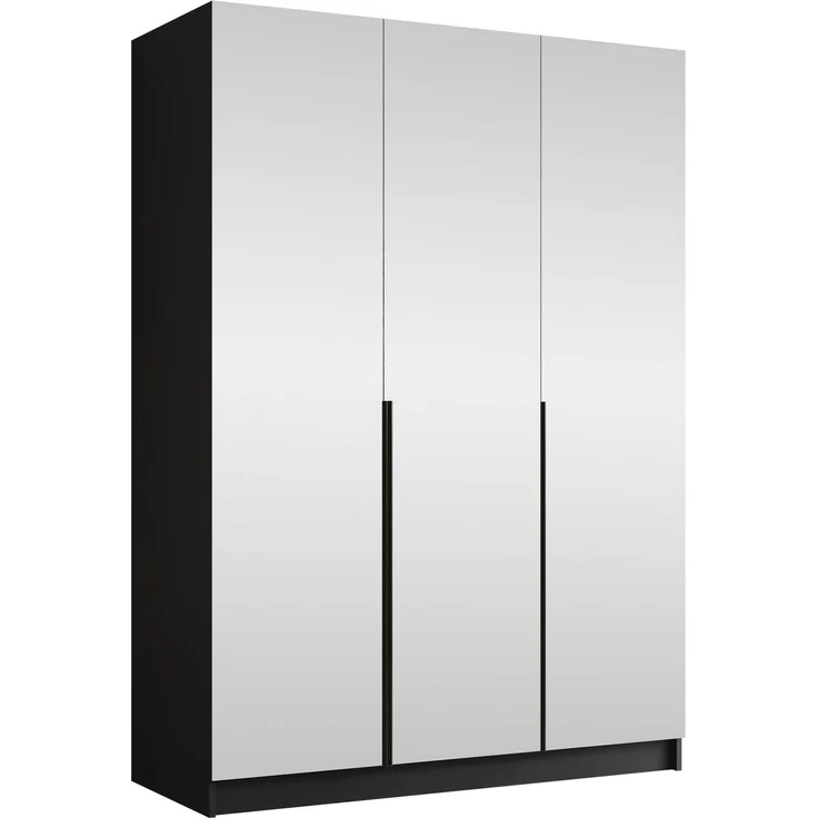 Mirjan24 'Cikzori' Kleiderschrank mit Einlegeböden und Kleiderstange, 3-türig, Laminatplatte, 215 x 58 x 150 cm, Schwarz / Schwarz, mit Spiegelfront – Bild 1