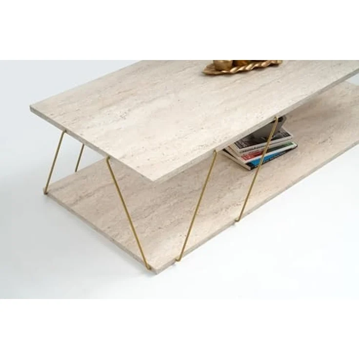 Couchtisch, 'Labranda', 30 x 50 x 120, Travertin , Gold – Bild 6