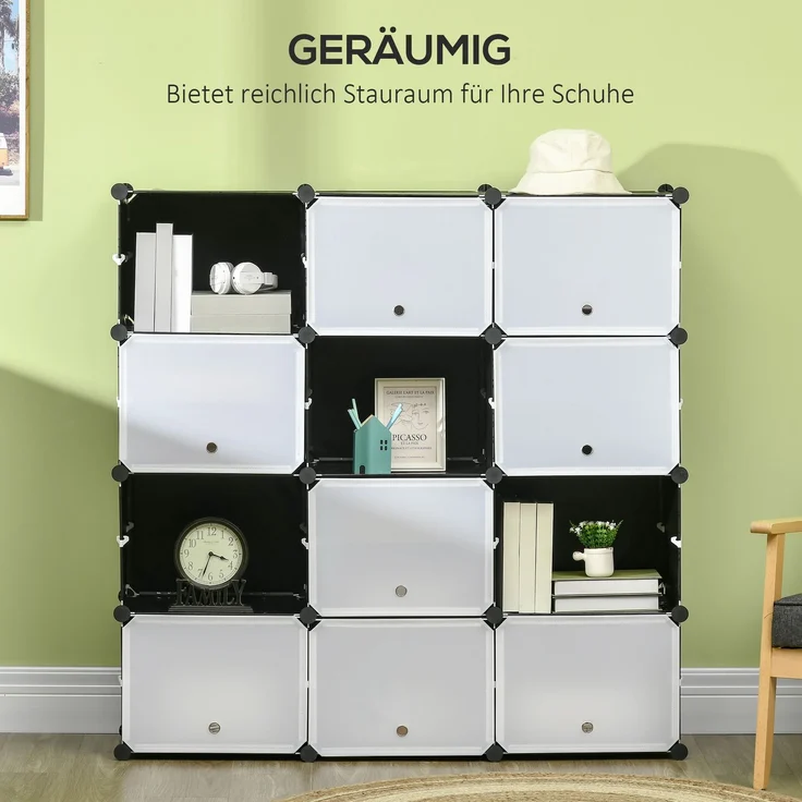 Modulares Regalsystem, Steckregal, zusammensetzbar aus 12 Würfeln 125 x 32 x 125 cm, Kunststoff+Stahl Schwarz--Schwarz+Weiß--125x32x125cm--YOUDENOVA – Bild 7