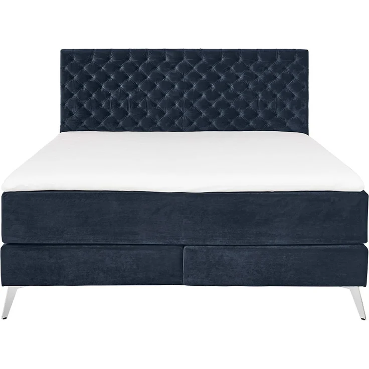 KAWOLA Bett SINDAR Boxspringbett Stoff dunkelblau Fuß silber ohne Topper 160x200cm – Bild 3