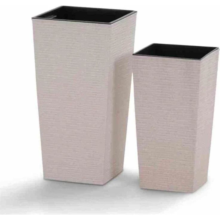 Pflanzgefäße Nizza 2er-Set weiß – 30×30×57 cm & 25×25×46,5 cm, modernes Rillendesign mit bis zu 40 % Holzfaseranteil, inkl. Einsätzen, SIENA GARDEN 832_05 + 831_05 – Bild 1