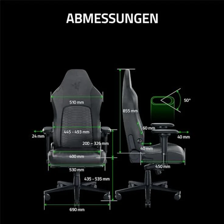 RAZER ISKUR V2 Fabric - Gaming-Stuhl mit integrierter Lendenwirbelstütze – Bild 3