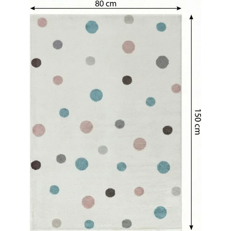 Jimri Kinderteppich DOTS l Pünktchen Gepunktet | Farbe: Beige Blau Rosa | Kinderzimmer/Jugendzimmer (White, 120x170 cm) – Bild 2