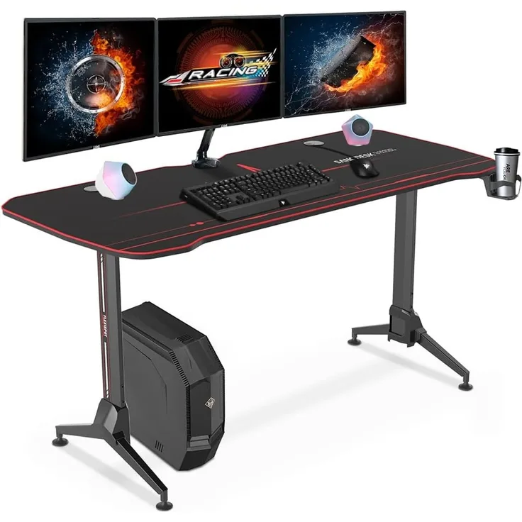 SANODESK Gaming Schreibtisch höhenverstellbarer Computertisch PC Schreibtisch mit 160cm übergrößem Desktop, Schwarz