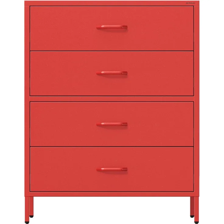 Jan Nowak Metall Kommode mit Schubladen - Carla | Komodenschrank für Schlafzimmer, Wohnzimmer, Kinderzimmer, Flur | Industrial Loft Style | Schubladenkommode Glitzernd | 80 x 101,5 x 40 cm | Rot