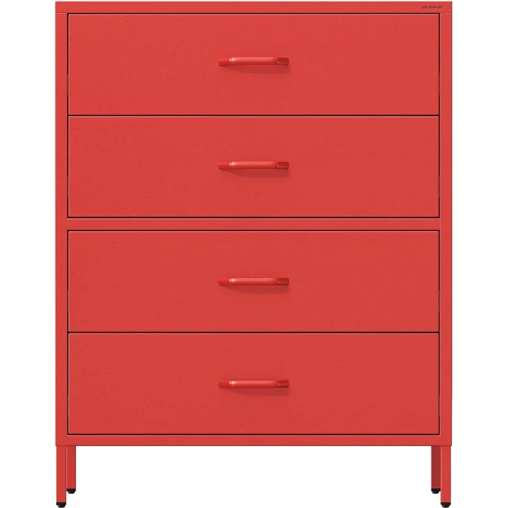 Jan Nowak Metall Kommode mit Schubladen - Carla | Komodenschrank für Schlafzimmer, Wohnzimmer, Kinderzimmer, Flur | Industrial Loft Style | Schubladenkommode Glitzernd | 80 x 101,5 x 40 cm | Rot