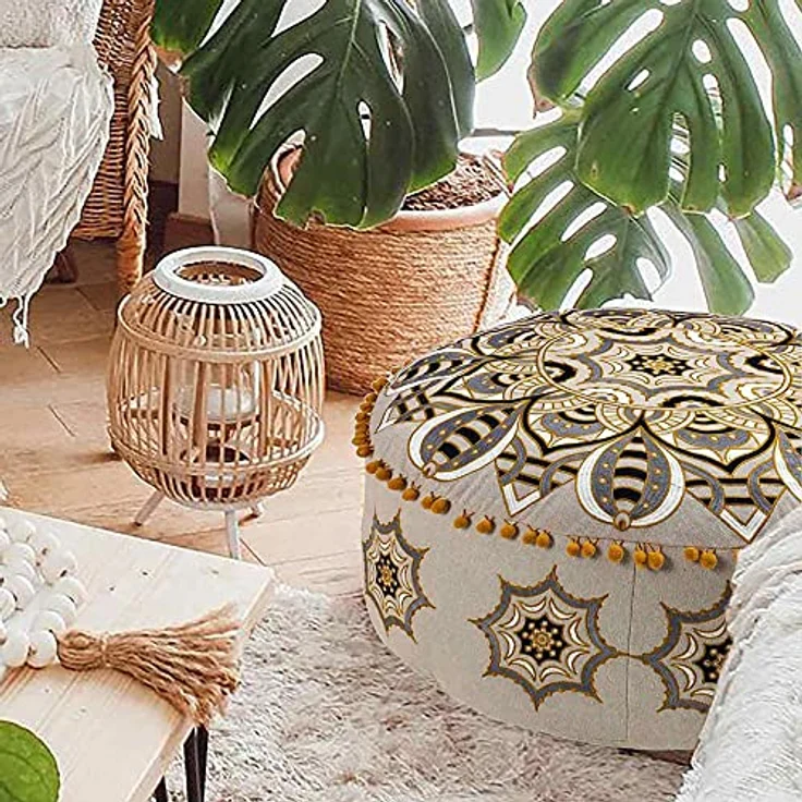 Marokkanischer Hocker Osmanische Abdeckung 60x20 cm - Boho Deco Haustierbett Fußhocker Sitzkissen Sitzhocker mit handwerklichem Raumdekor für Meditation, Yoga und Chic – Bild 2