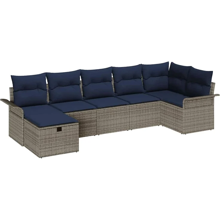 vidaXL Garten-Sofa-Set mit Kissen mit Speicher 7 pcs Grau Poly Rattan 3360236 – Bild 2