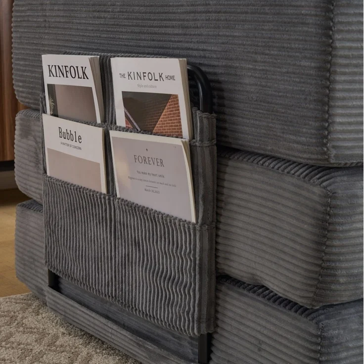 Schlafsofa aus Cordstoff, klappbar mit Getränkehaltern, 277,5x92,5x60 cm, Dunkelgrau – Bild 7