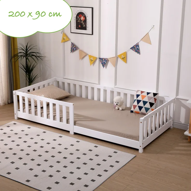 ecoMI Kinderbett mit Rausfallschutz und Lattenrost, Kiefernholz weiß, 90x200 cm – Bild 4