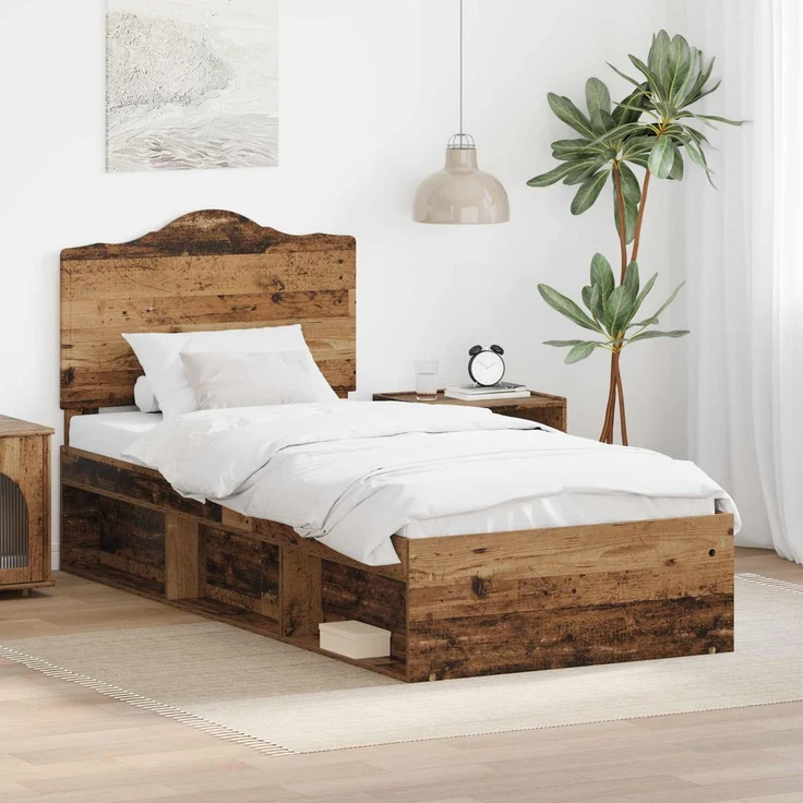 vidaXL Bettrahmen Altholz 75 x 190 cm Massives Kiefernholz 3413378 – Bild 1