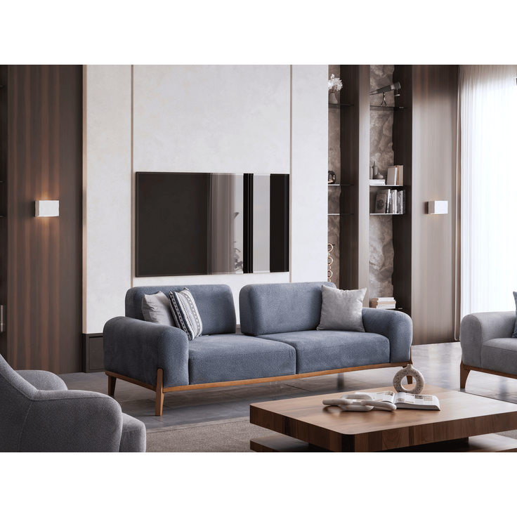 Sitzgruppe/Sofa Set - Wohnzimmergarnitur "Bluebell" 3+3+1+1-Hellblau/Grau – Bild 5