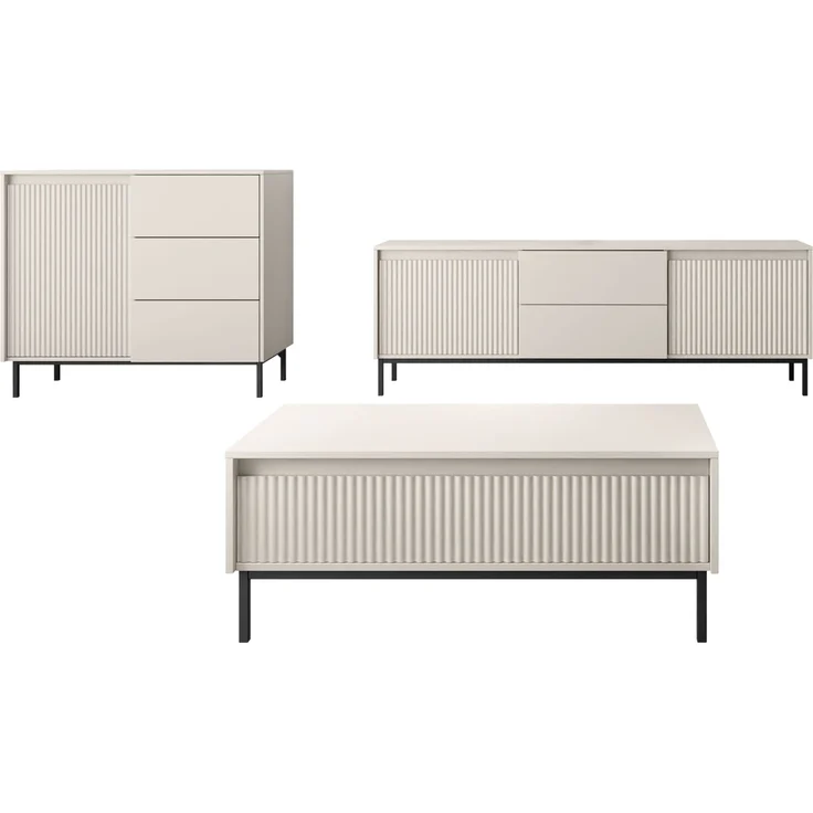 Wohnzimmer-Set Ozmi II Kommode, TV-Lowboard, Couchtisch (Farbe: Cashmere) – Bild 3