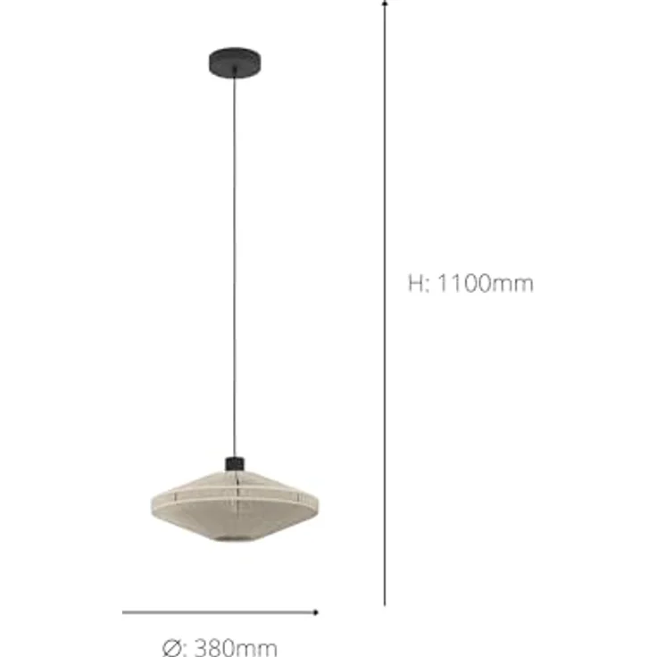 EGLO Hängelampe Midsumer, Pendelleuchte über Esstisch, Esszimmerlampe Japanisch, Metall in Schwarz und Textil in Creme, E27 Fassung, Ø 38 cm – Bild 3