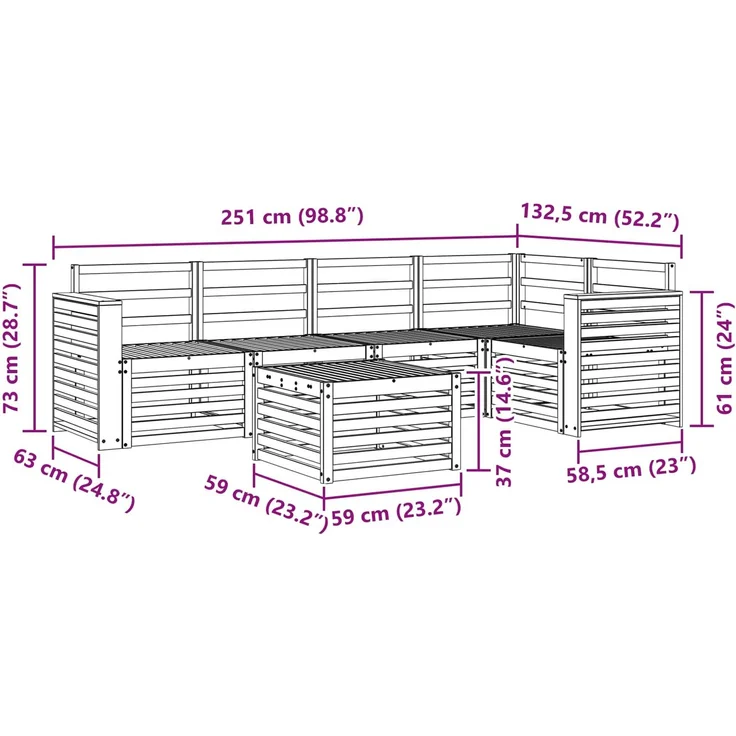 vidaXL Outdoor-Sofagarnitur 6 stk. 5-Sitzer Weiß Massivholz Akazie 3391879 – Bild 9