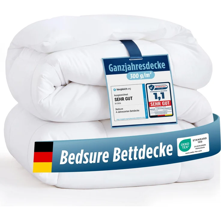 BEDSURE Bettdecke 135x200 Ganzjahresdecke Steppdecke - Bettdecke 135x200 cm 4 Jahreszeiten Bettdecken - Oeko-TEX Zertifiziert 300GSM Weiß Sommerdecke, Weiche Warm Duvet Schlafdecke für Allergiker