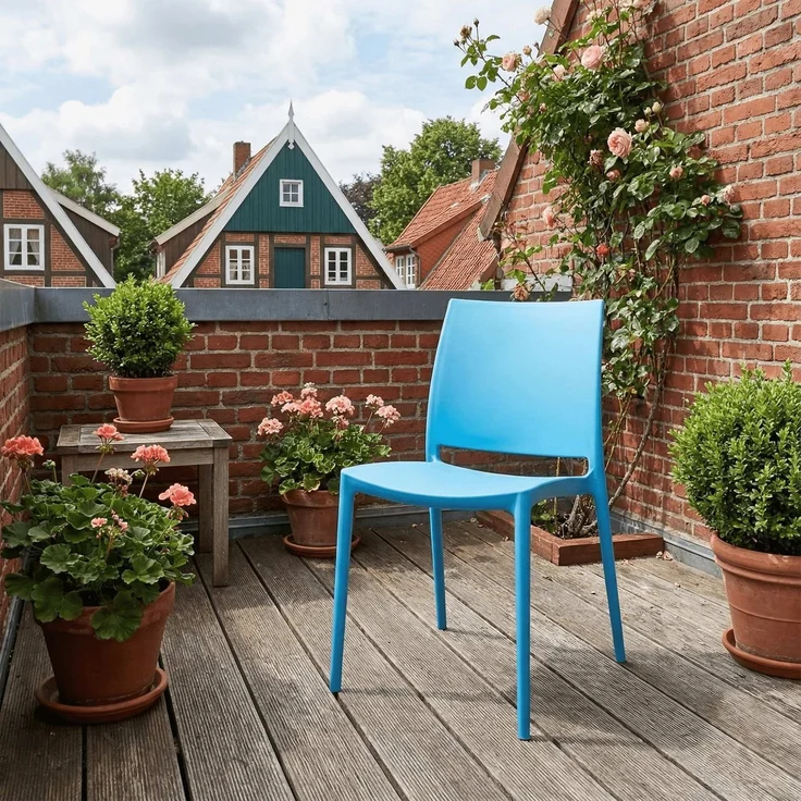 CLP Gartenstuhl Meton mit Lehne stapelbar wetterfest UV-beständig bis 150 kg,blau – Bild 3