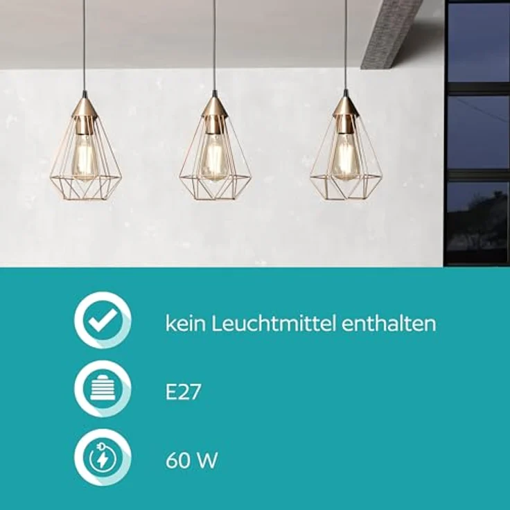 Eglo 'Tarbes' Balken-Hängeleuchte, Stahl kupferfarben, dimmbar, E27, 3x40W – Bild 6