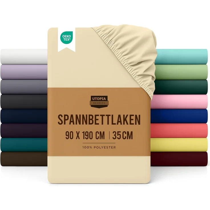 Utopia Bedding - Spannbettlaken 90x190 cm - Beige - Oeko-Tex Zertifiziertes Gebürstete Polyester-Mikrofaser Spannbetttuch - 35 cm Tiefe Tasche – Bild 1