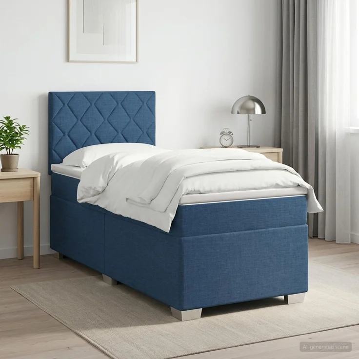 vidaXL Boxspringbett mit Matratze mit Kopfteil Blau 90 x 200 cm Stoff 3450403 – Bild 1
