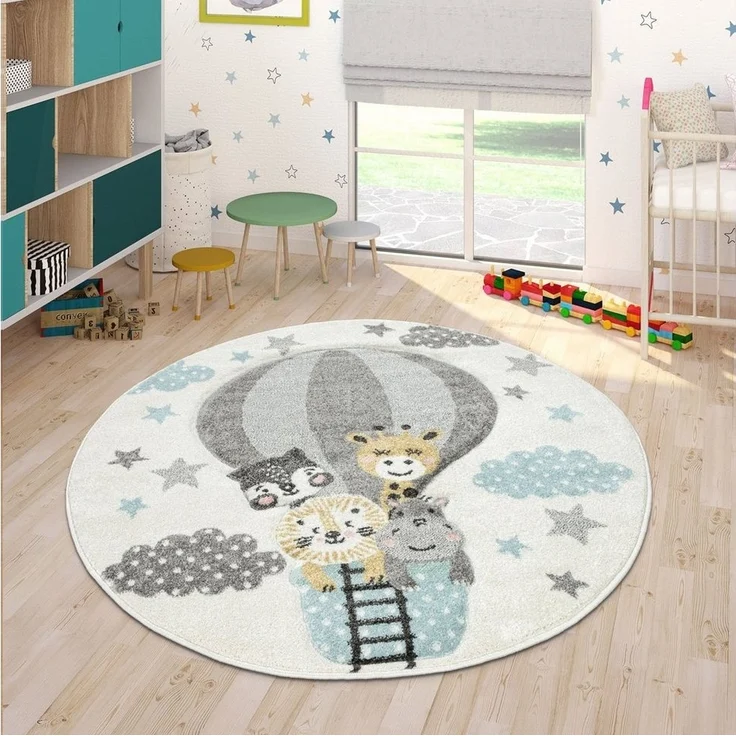 Paco Home Kinderteppich Cosmo 343, rund, Höhe: 18 mm, 3D-Design, niedliches Tier Motiv, Pastell-Farben, Kinderzimmer – Bild 1