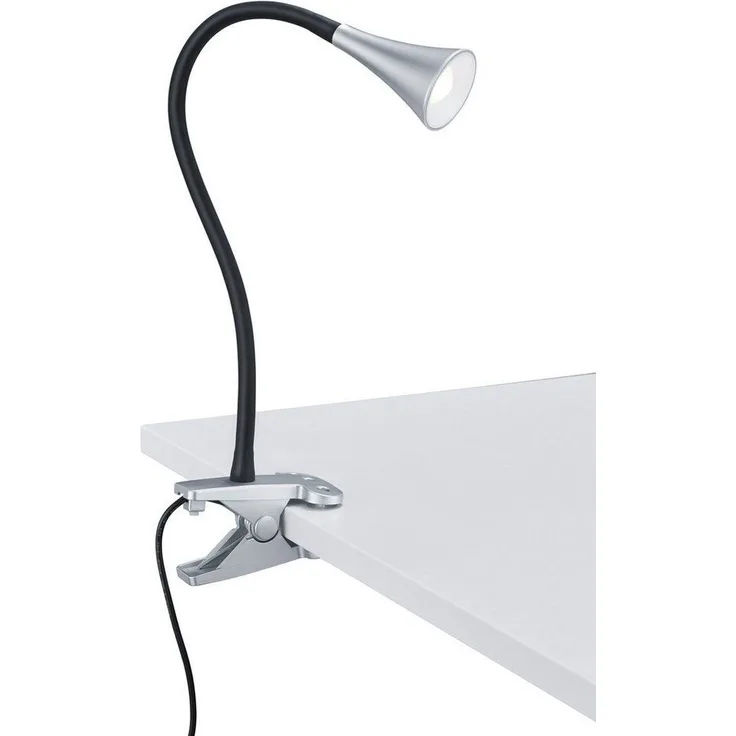 LED Klemmleuchte VIPER 1 flammig Kunststoff Schwanenhalslampe in Silber/Schwarz