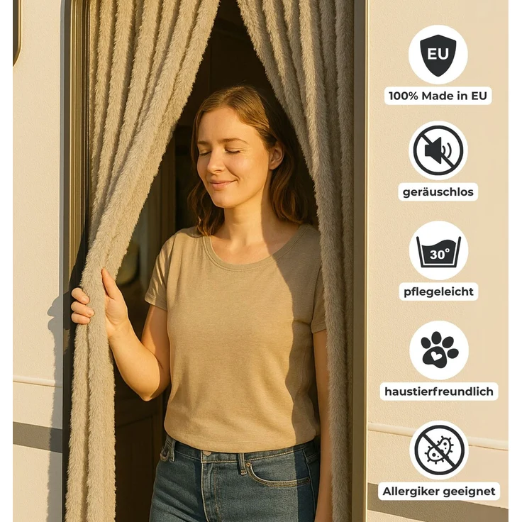 Flauschvorhang 80x200 cm in Unistreifen rot - weiß, perfekter Insekten- und Sichtschutz für Ihre Balkon- und Terrassentür, viele Farben – Bild 3