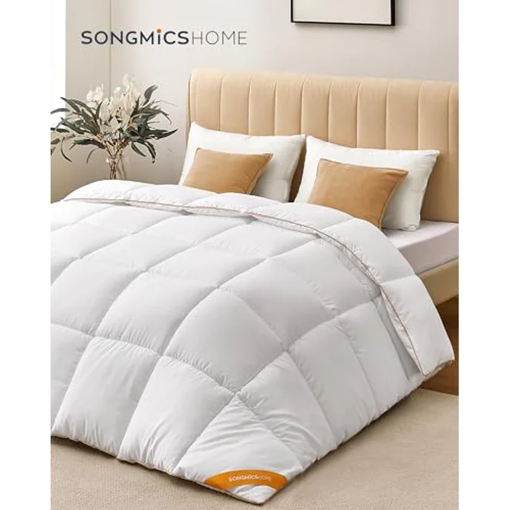 SONGMICS HOME Bettdecke, 200x135 cm Steppdecke, Steppbettdecke mit 8 Schlaufen, 300 GSM Decke, Einzelbettdecke, mit Karosteppung, wolkenweiß TDC011W01 – Bild 3