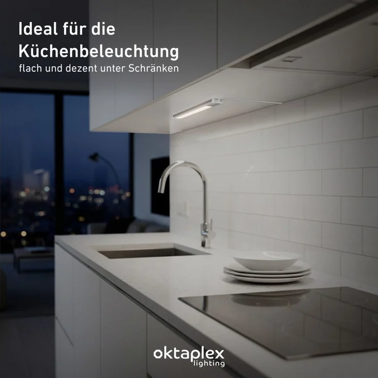 Oktaplex lighting LED Unterbauleuchte Aluminium Unterschrankleuchte Küche 40cm 475lm 6W, LED, warmweiß, 4000K Unterschranklampe Alu Küche mit Schalter – Bild 4