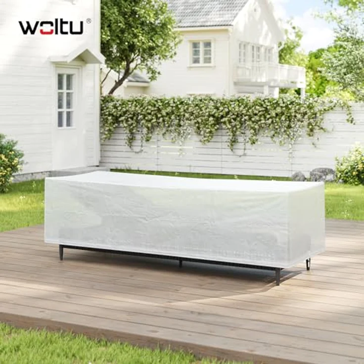 WOLTU Schutzhülle Gartenliege Sonnenliege, 218 x 77 x 55 cm, Abdeckung für Gartenmöbel, Abdeckhaube aus PE, Plane UV-Beständig wasserabweisend Winterfest reißfest, Transparent – Bild 3