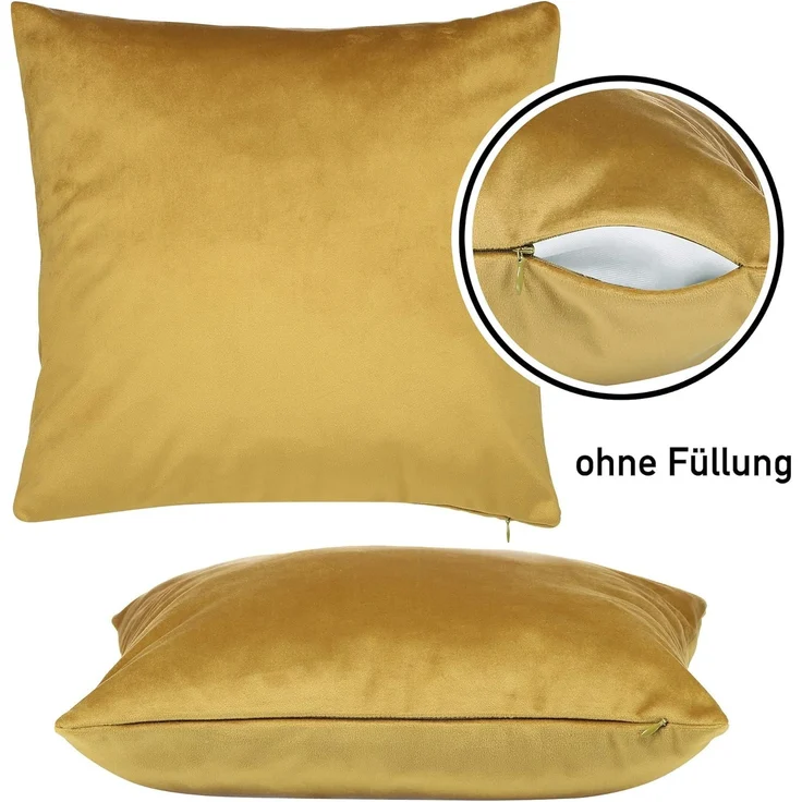 Barbons Kissenbezug 50x50 2er Set – Samt Dekokissenbezug weiche Kissenbezüge Kissenhülle mit Reißverschluss Kopfkissenbezug (50x50, Senf) – Bild 2