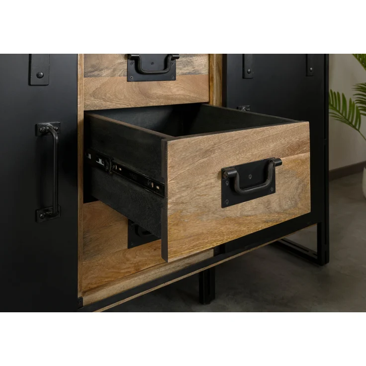 Buffet Mango 150x55x200 natur lackiert / Metall schwarz BLACKBURN #106 – Bild 7